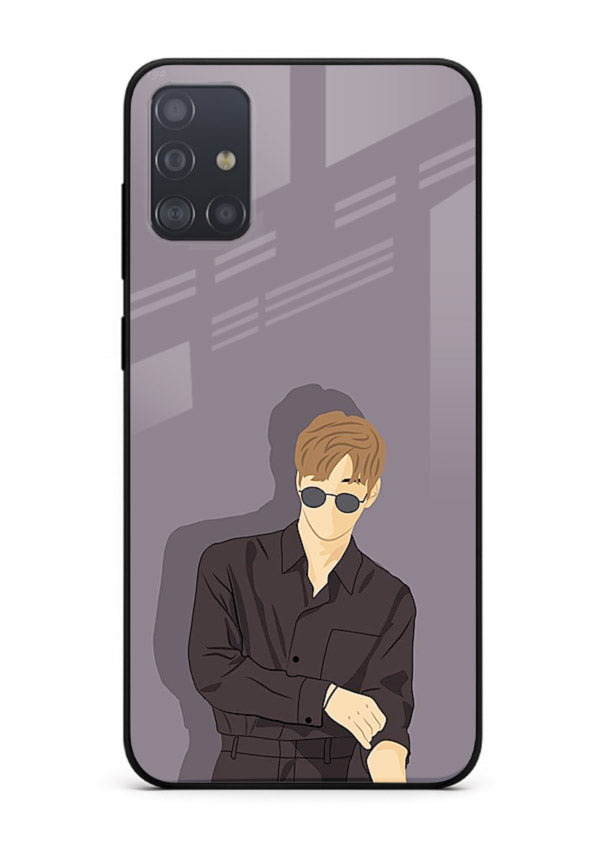 Cool Sunglasses Guy portrait artwork Samsung A51 glass back cover