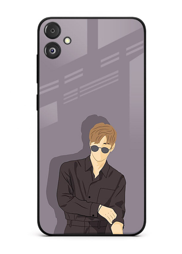 Cool Sunglasses Guy portrait artwork Samsung F05 5G glass back cover