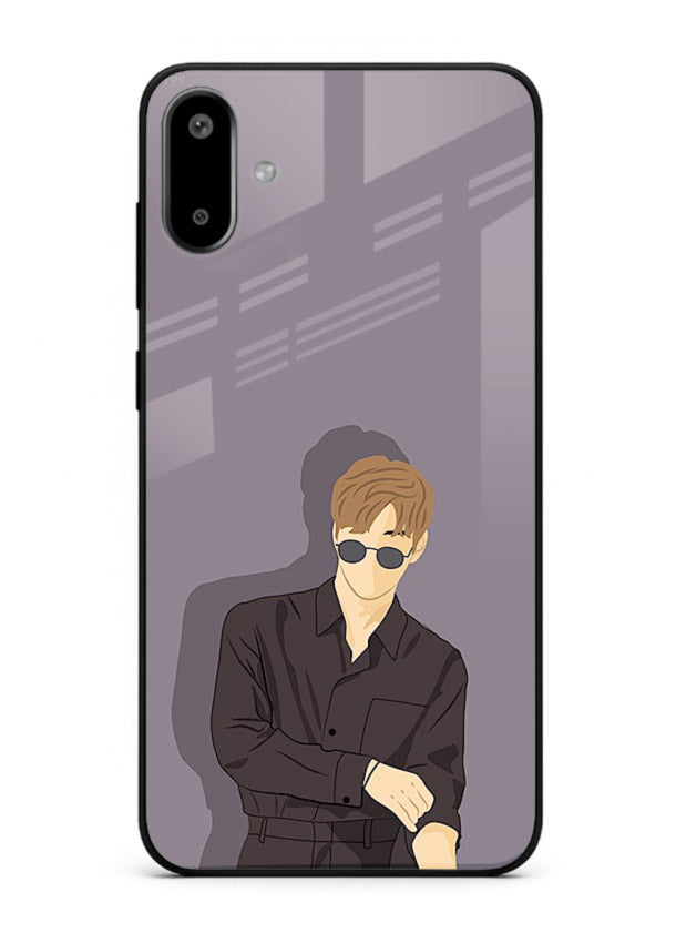 Cool Sunglasses Guy portrait artwork Samsung F06 5G glass back cover
