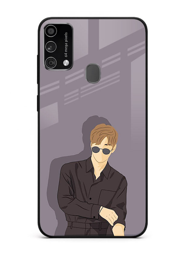 Cool Sunglasses Guy portrait artwork Samsung F41 glass back cover