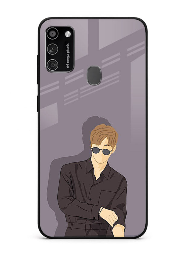 Cool Sunglasses Guy portrait artwork Samsung M30s glass back cover