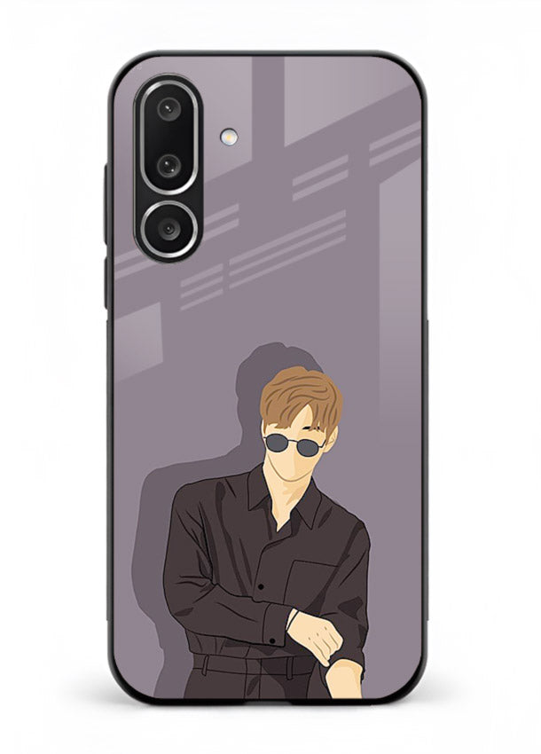 Cool Sunglasses Guy portrait artwork Samsung M36 5G glass back cover