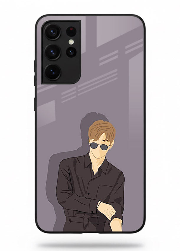 Cool Sunglasses Guy portrait artwork Samsung S21 Ultra glass back cover