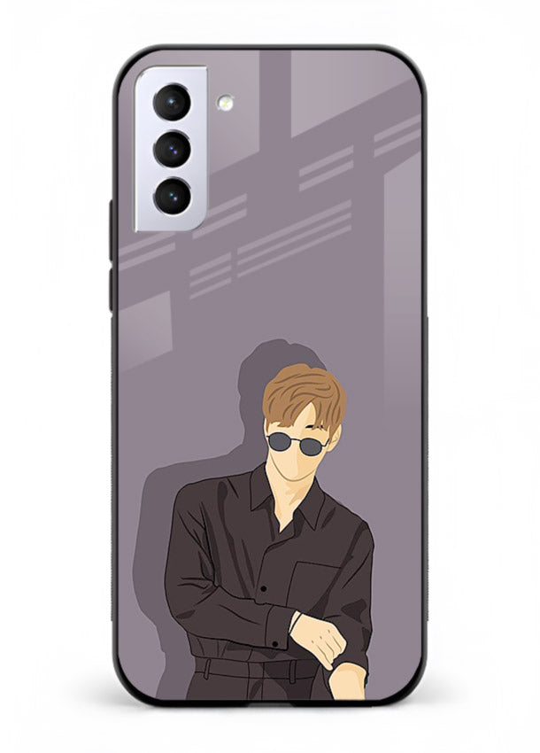 Cool Sunglasses Guy portrait artwork Samsung S21 Plus glass back cover