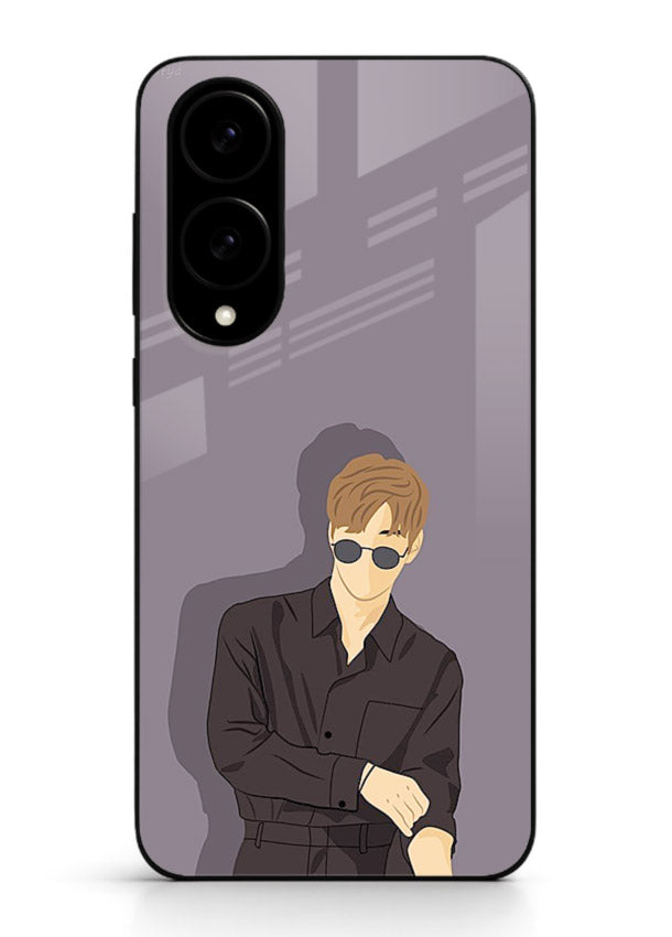 Cool Sunglasses Guy portrait artwork Samsung S25 Edge glass back cover