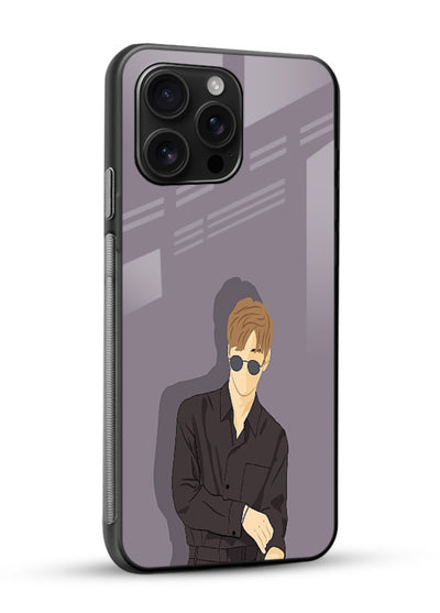 Cool Sunglasses Guy portrait artwork glossy vibrant premium glass back cover - Angle Side