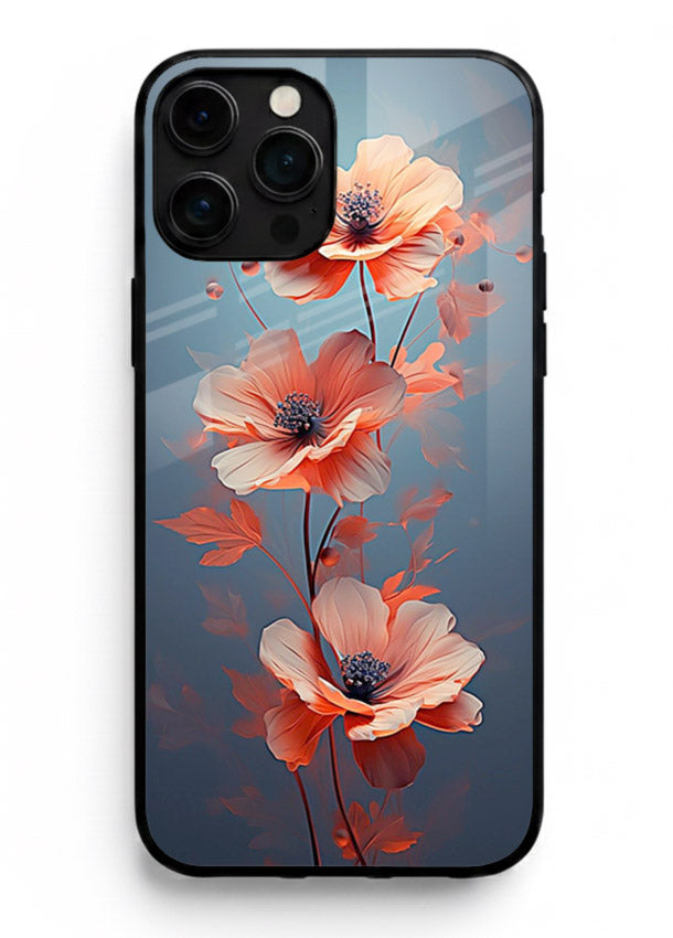 Coral stem artwork on iphone 16 pro glass back cover with warm minimal botanical accents.