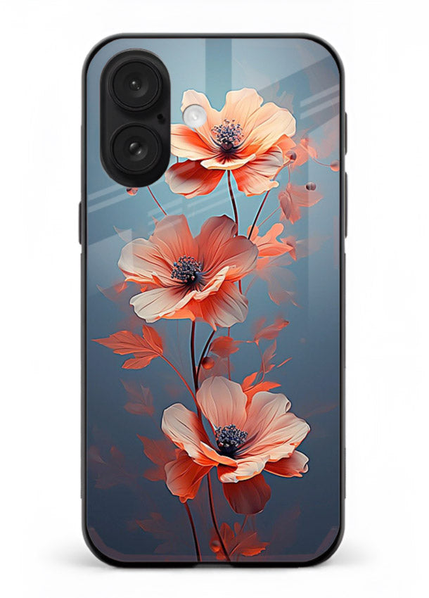 Coral stem artwork on iphone 18 glass back cover with warm minimal botanical accents.