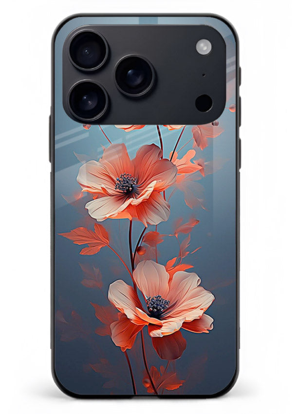 Coral stem artwork on iphone 18 pro max glass back cover with warm minimal botanical accents.