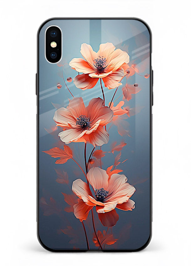 Coral stem artwork on iphone xs max glass back cover with warm minimal botanical accents.