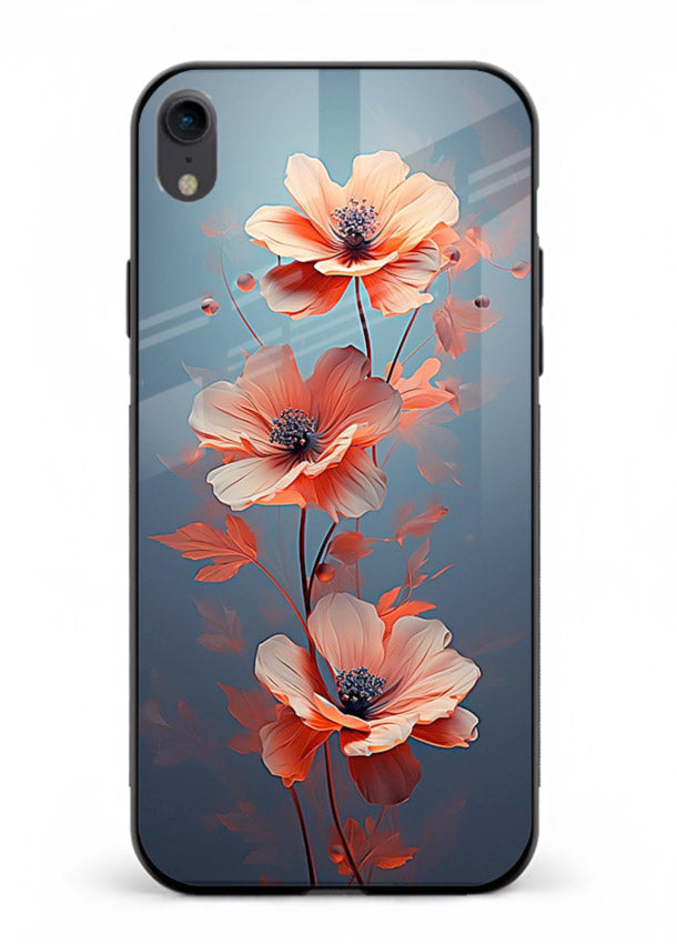 Coral stem artwork on iphone xr glass back cover with warm minimal botanical accents.