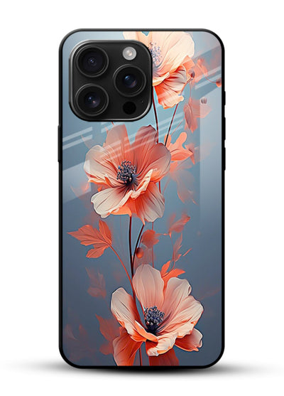 Coral stem artwork on glossy vibrant premium glass back cover with warm minimal botanical accents. - Angle Front