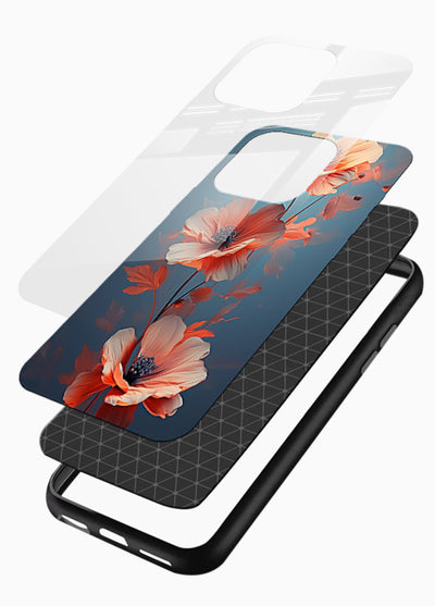 Coral stem artwork on glossy vibrant premium glass back cover with warm minimal botanical accents. - Angle Layers