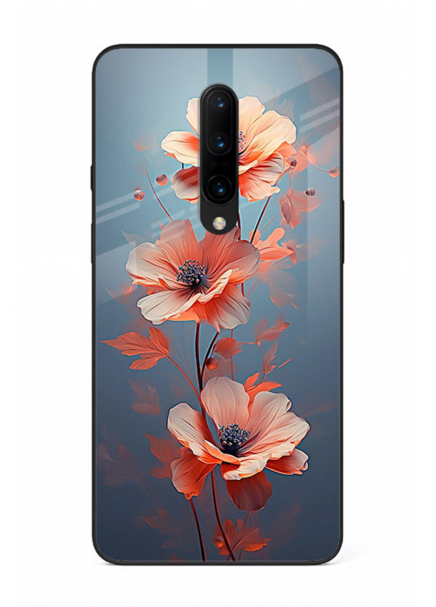 Coral stem artwork on OnePlus 7 Pro glass back cover with warm minimal botanical accents.
