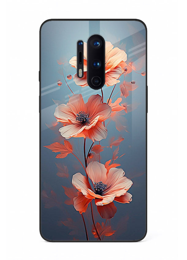 Coral stem artwork on OnePlus 8 Pro glass back cover with warm minimal botanical accents.