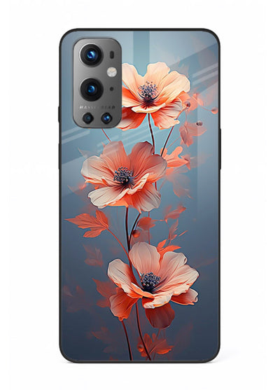 Coral stem artwork on OnePlus 9 glass back cover with warm minimal botanical accents.