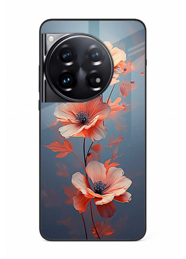Coral stem artwork on OnePlus 12 glass back cover with warm minimal botanical accents.