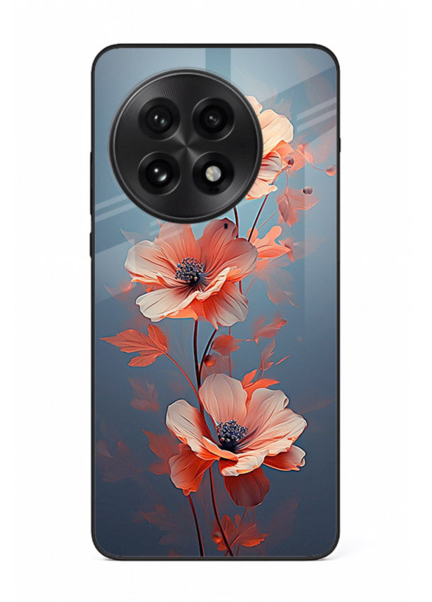 Coral stem artwork on OnePlus 13R glass back cover with warm minimal botanical accents.