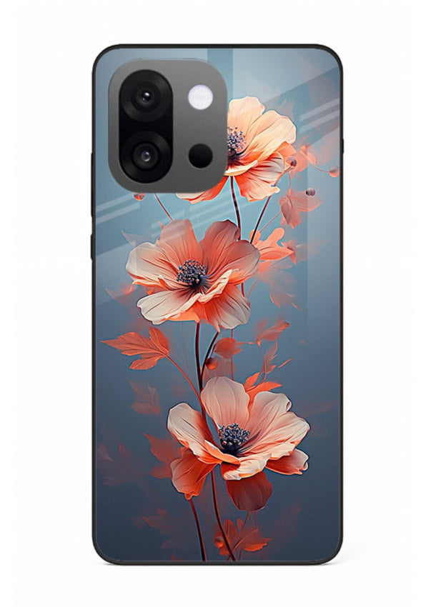 Coral stem artwork on OnePlus 13s glass back cover with warm minimal botanical accents.