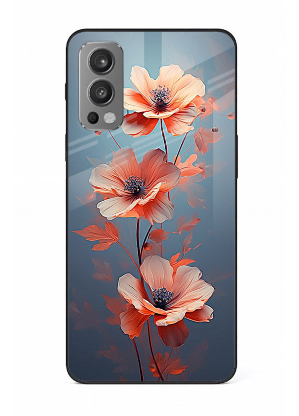 Coral stem artwork on OnePlus Nord 2 glass back cover with warm minimal botanical accents.