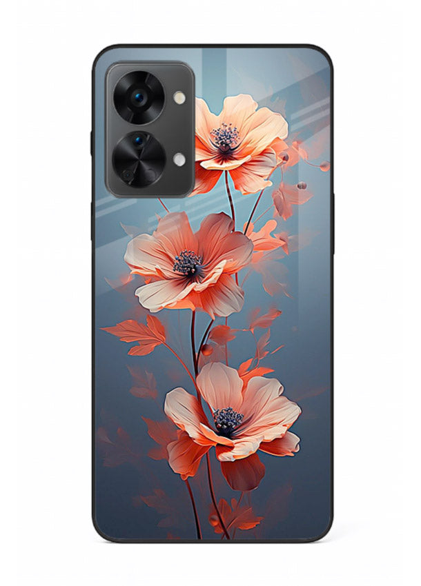 Coral stem artwork on OnePlus Nord 2T glass back cover with warm minimal botanical accents.