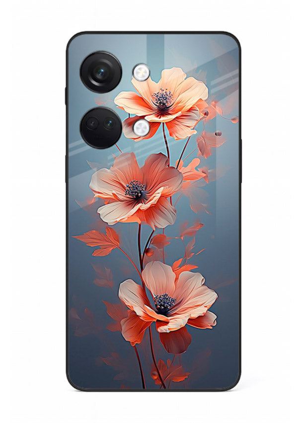 Coral stem artwork on OnePlus Nord 3 glass back cover with warm minimal botanical accents.