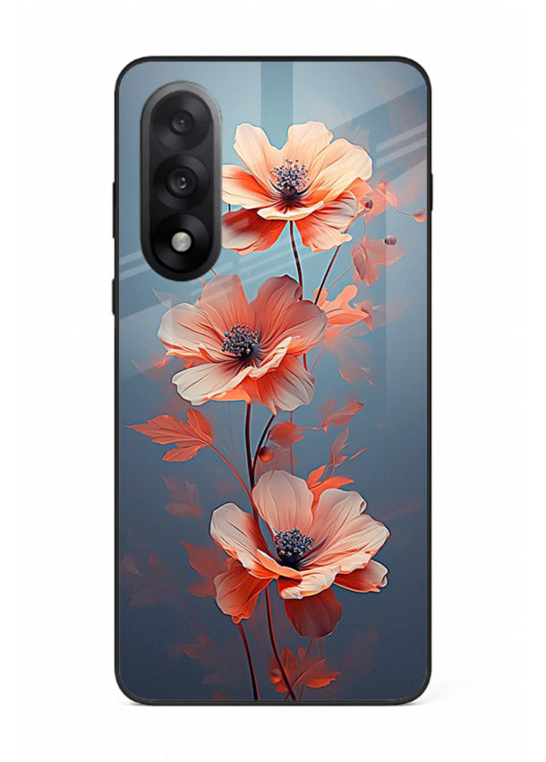 Coral stem artwork on OnePlus Nord 5 glass back cover with warm minimal botanical accents.