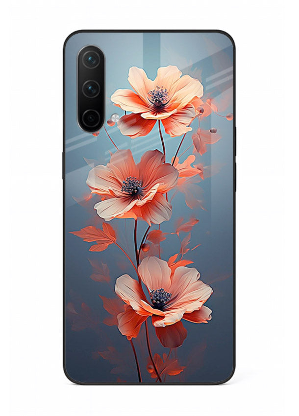 Coral stem artwork on OnePlus Nord CE 5G glass back cover with warm minimal botanical accents.