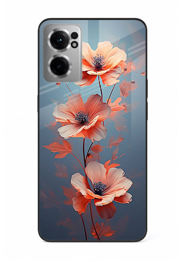 Coral stem artwork on OnePlus Nord CE2 5G glass back cover with warm minimal botanical accents.