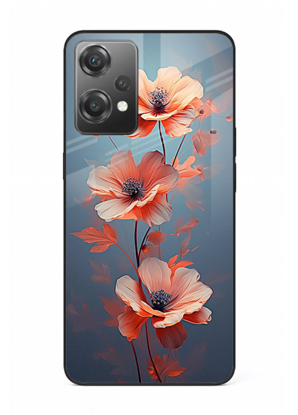 Coral stem artwork on OnePlus Nord CE2 Lite 5G glass back cover with warm minimal botanical accents.