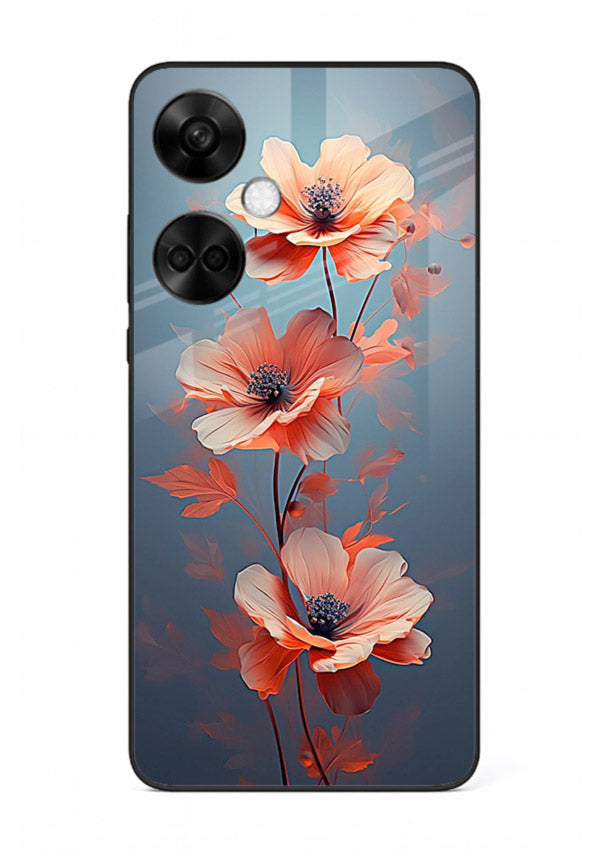 Coral stem artwork on OnePlus Nord CE3 glass back cover with warm minimal botanical accents.