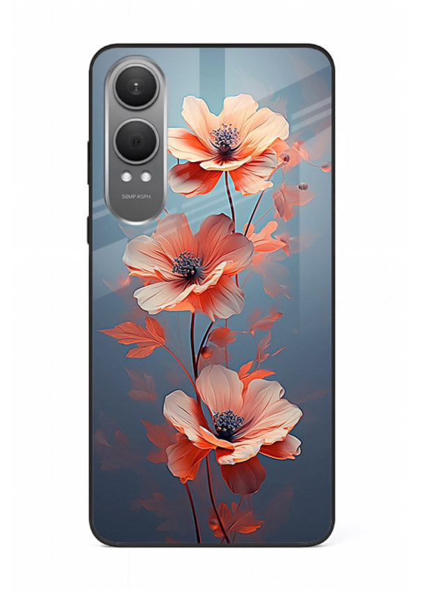 Coral stem artwork on OnePlus Nord CE4 Lite glass back cover with warm minimal botanical accents.