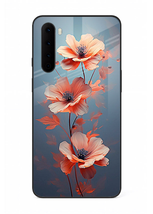 Coral stem artwork on OnePlus Nord glass back cover with warm minimal botanical accents.