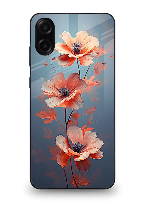 Coral stem artwork on Samsung A07 4G glass back cover with warm minimal botanical accents.