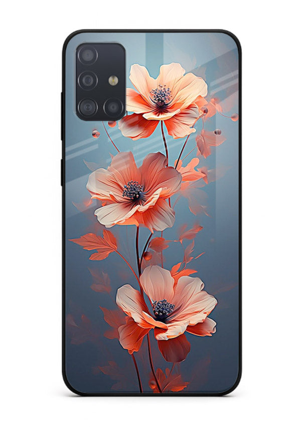 Coral stem artwork on Samsung A51 glass back cover with warm minimal botanical accents.