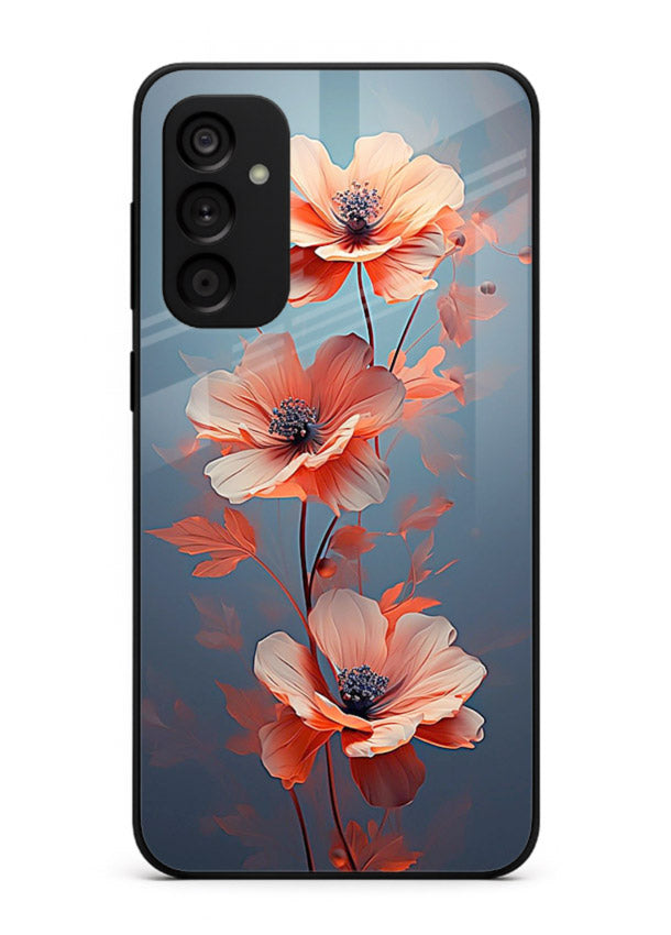 Coral stem artwork on Samsung M15 5G glass back cover with warm minimal botanical accents.