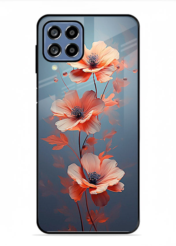 Coral stem artwork on Samsung A22 4G glass back cover with warm minimal botanical accents.