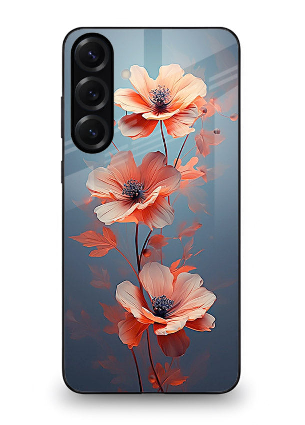 Coral stem artwork on Samsung A56 5G glass back cover with warm minimal botanical accents.