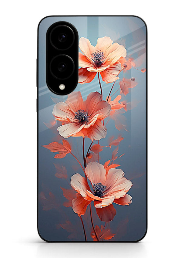 Coral stem artwork on Samsung S25 Edge glass back cover with warm minimal botanical accents.