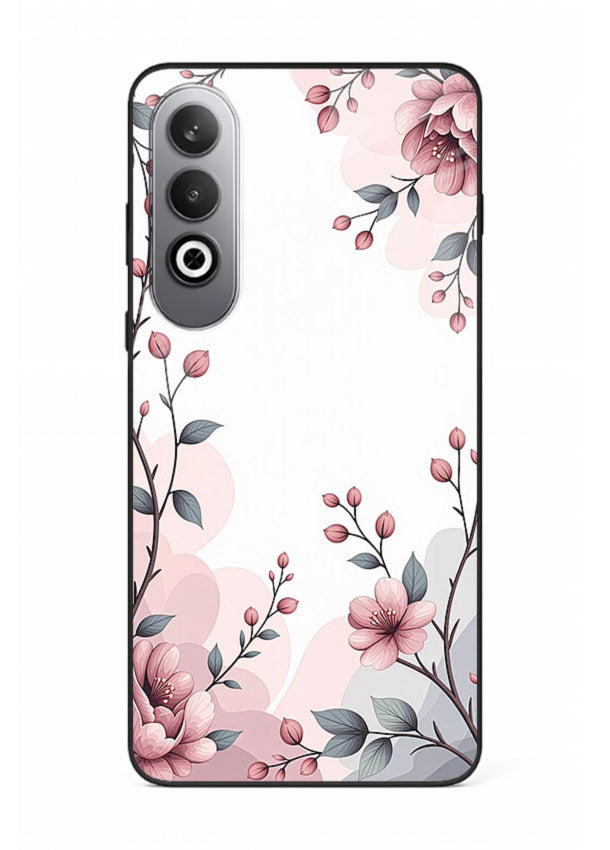 Corner floral bouquet artwork on OnePlus Nord CE4 glass back cover with decorative botanical details.