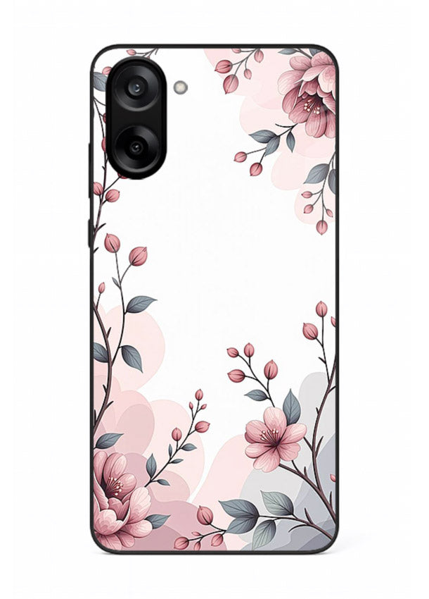 Corner floral bouquet artwork on OnePlus Nord CE5 glass back cover with decorative botanical details.