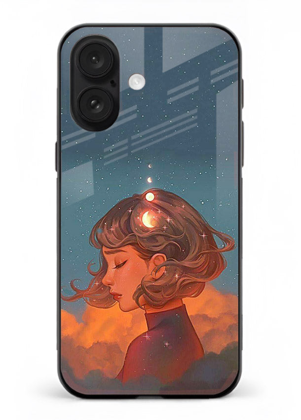 Cosmic Dream Girl dreamy cosmic artwork iphone 16 plus glass back cover