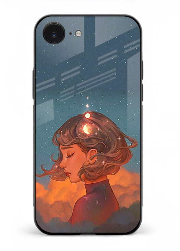 Cosmic Dream Girl dreamy cosmic artwork iphone 16e glass back cover