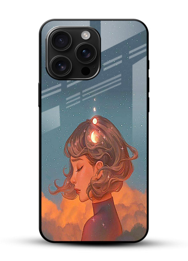 Cosmic Dream Girl dreamy cosmic artwork glossy vibrant premium glass back cover - Angle Front