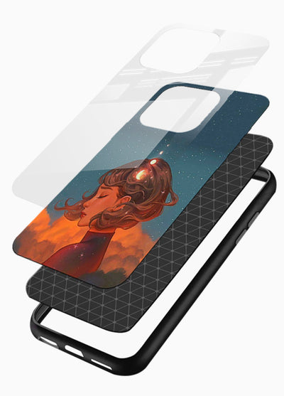 Cosmic Dream Girl dreamy cosmic artwork glossy vibrant premium glass back cover - Angle Layers