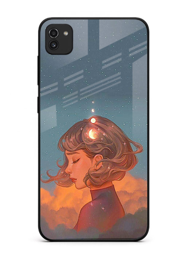 Cosmic Dream Girl dreamy cosmic artwork Samsung A03 glass back cover