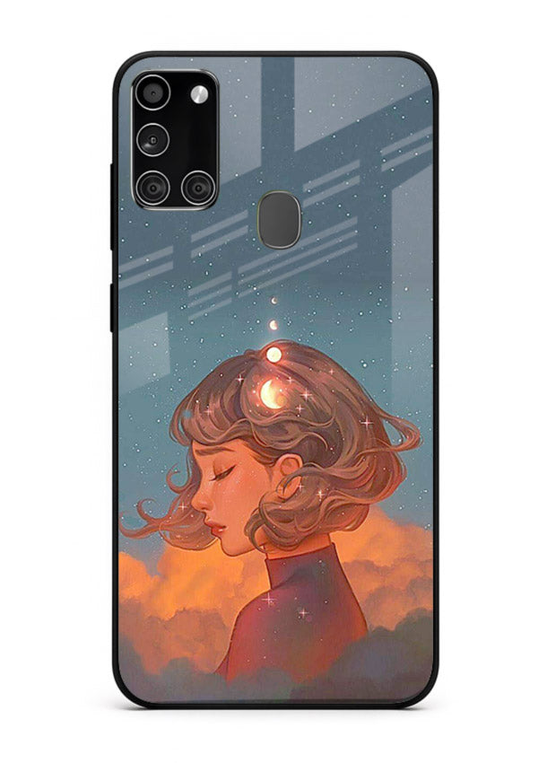 Cosmic Dream Girl dreamy cosmic artwork Samsung A21s glass back cover