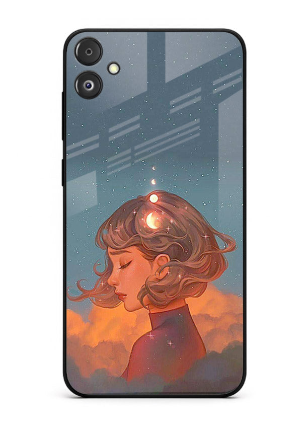 Cosmic Dream Girl dreamy cosmic artwork Samsung F04 5G glass back cover
