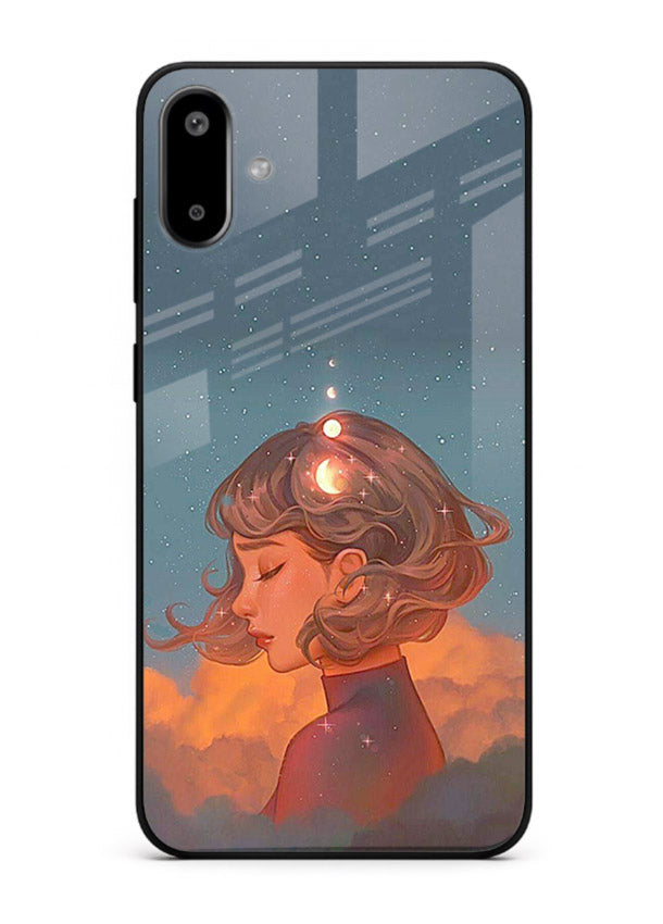 Cosmic Dream Girl dreamy cosmic artwork Samsung F06 5G glass back cover