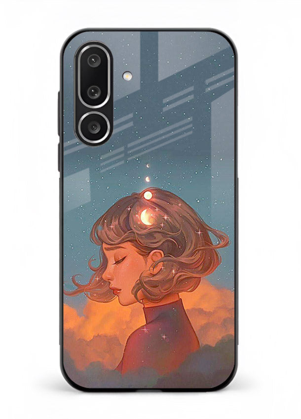 Cosmic Dream Girl dreamy cosmic artwork Samsung M36 5G glass back cover
